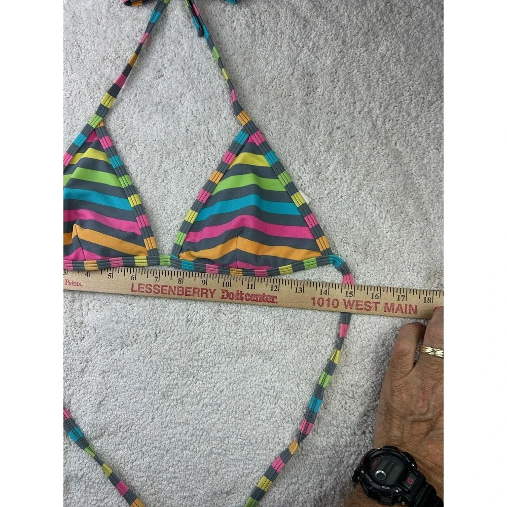 Xhilaration Bikini Top Womens‎ Medium Multicolor Stripe Triangle Swim Halter Tie